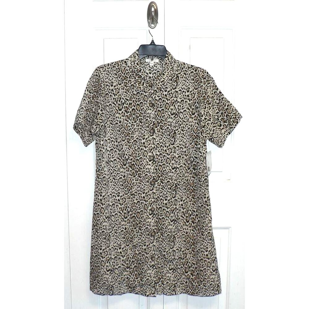 BP. Button-Up Short Sleeve Shirtdress in Ivory Dove Leopard Large MSRP $45